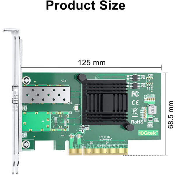 10Gtek 10 GB PCI-E NIC-Netzwerkkarte, einzelner SFP+ Port, mit Intel 82599EN Controller, Ethernet-LAN-Adapter