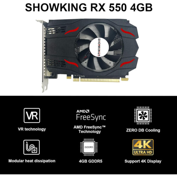 AMD Radeon RX 550 4GB Grafikkarte, GDDR5 128 Bit Grafikkarte für PC Gaming, PCIE 3.0 DirectX 12 Computer Grafikkarten