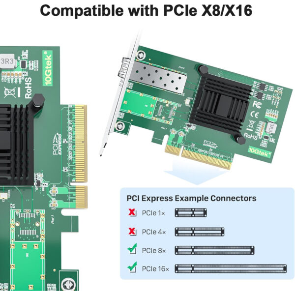 10Gtek 10 GB PCI-E NIC-Netzwerkkarte, einzelner SFP+ Port, mit Intel 82599EN Controller, Ethernet-LAN-Adapter