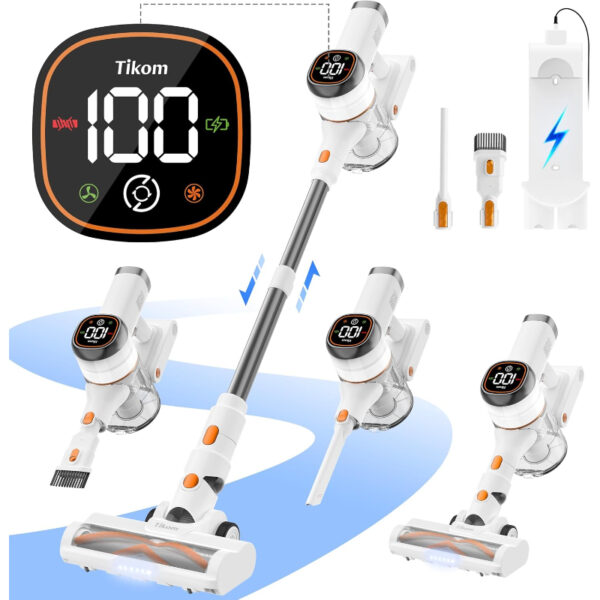 Tikom V500 Kabelloser Staubsauger für Zuhause, 40000Pa/450W Stabstaubsauger mit LED