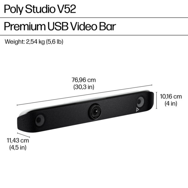 Poly Studio V52 USB-Videobar: 4K-Klarheit und KI-gestützte Zusammenarbeit für mittelgroße Räume