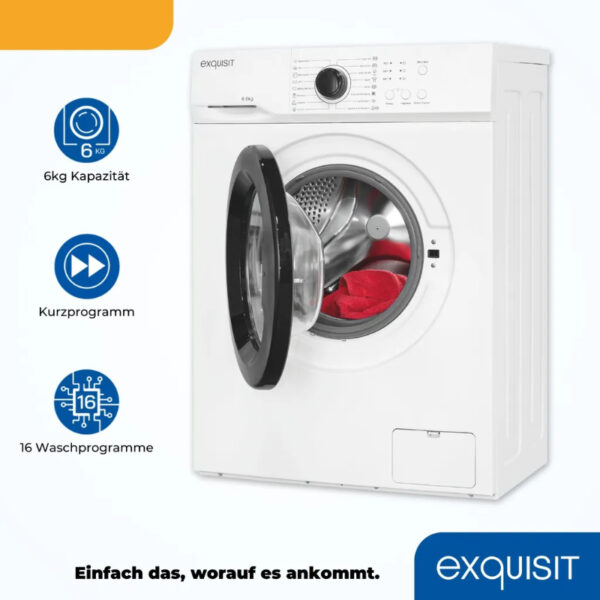 Exquisit WA6110-020A 6kg Frontlader Waschmaschine, 60 cm breit, 1000 U/Min, 16 Programme