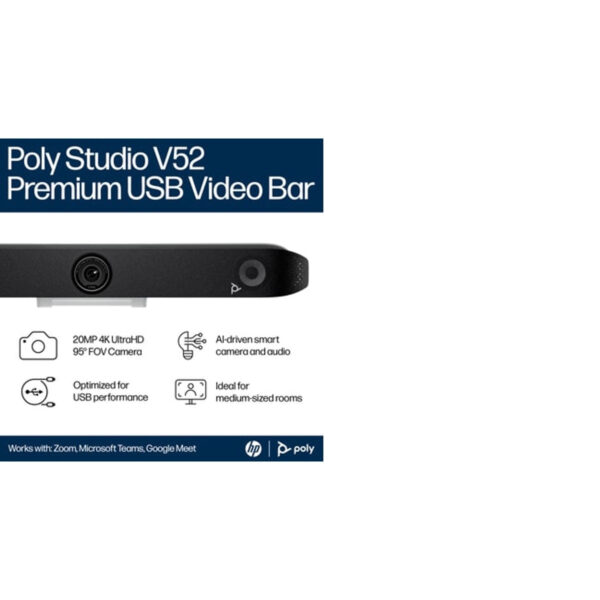 Poly Studio V52 USB-Videobar: 4K-Klarheit und KI-gestützte Zusammenarbeit für mittelgroße Räume